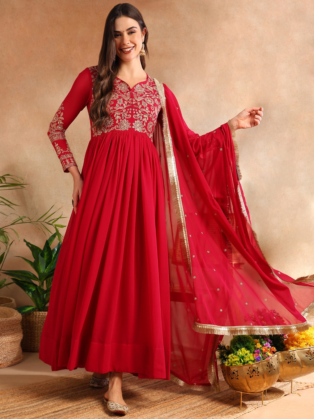 ZERESOUQ-Pink-Georgette-Solid-Embroidered-Anarkali-Set