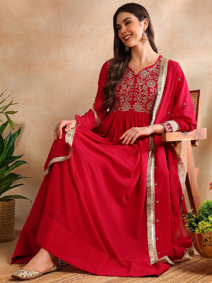 ZERESOUQ-Pink-Georgette-Solid-Embroidered-Anarkali-Set
