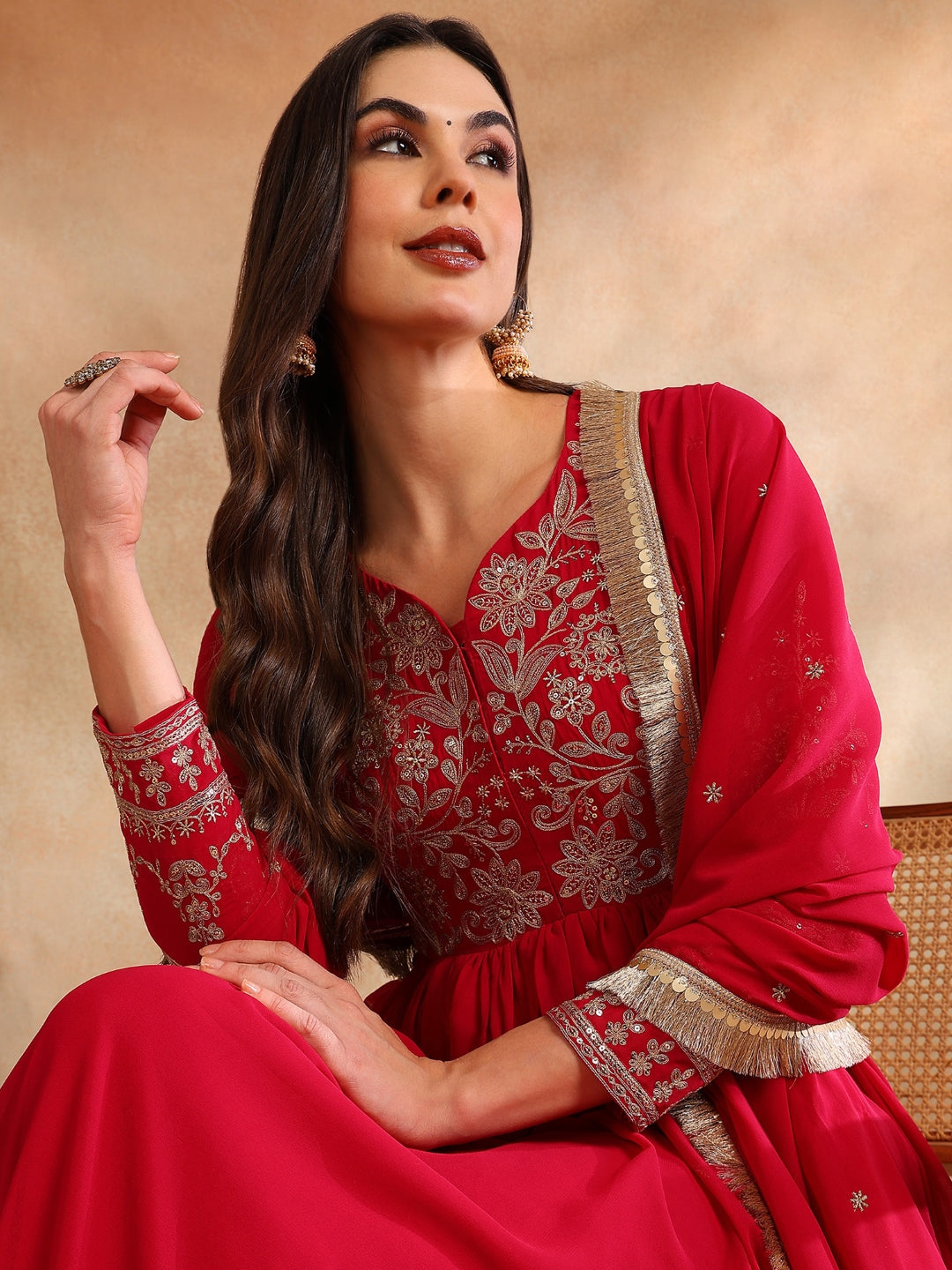 ZERESOUQ-Pink-Georgette-Solid-Embroidered-Anarkali-Set