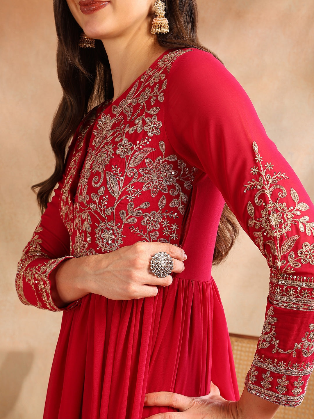 ZERESOUQ-Pink-Georgette-Solid-Embroidered-Anarkali-Set