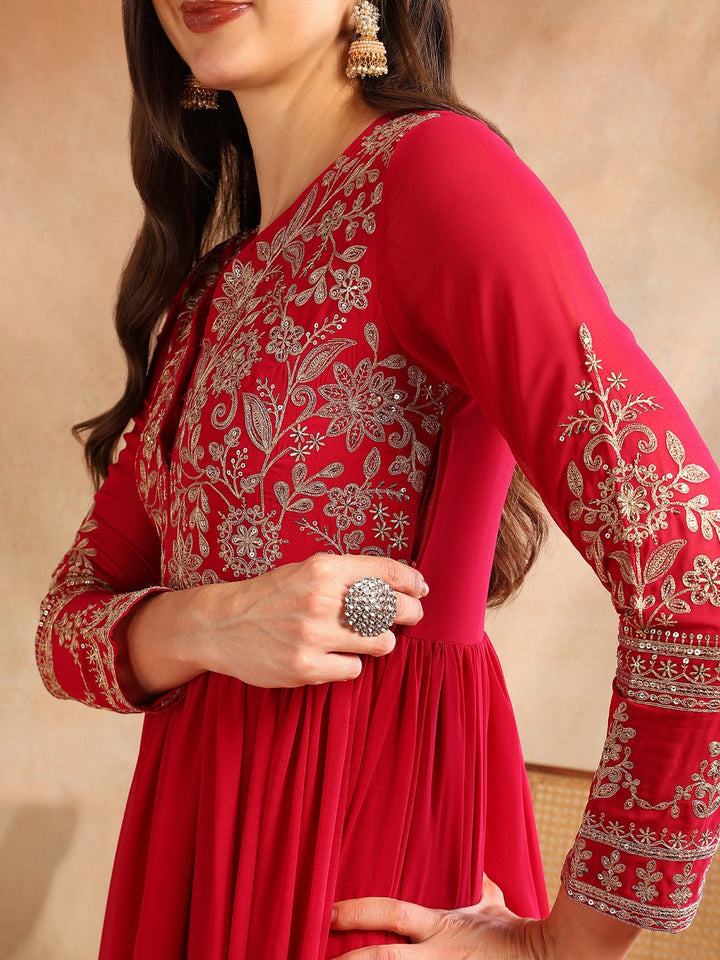 ZERESOUQ-Pink-Georgette-Solid-Embroidered-Anarkali-Set