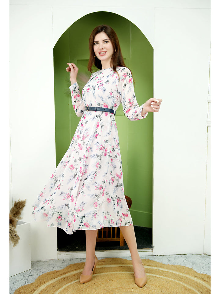 Pink-Georgette-Sunshine-A-Line-Dress-With-Belt