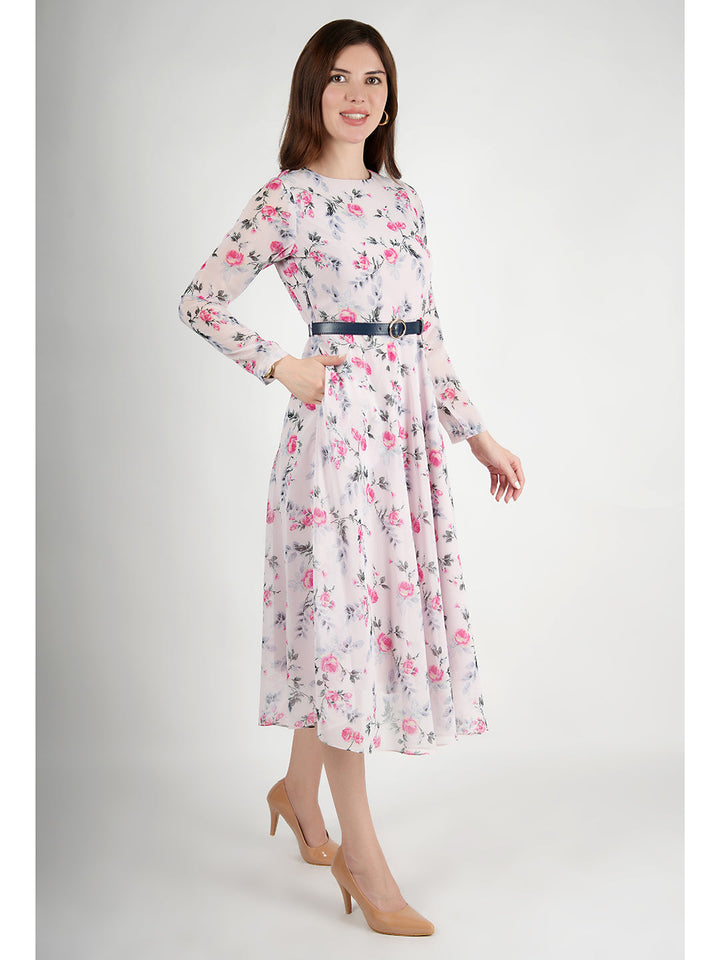 Pink-Georgette-Sunshine-A-Line-Dress-With-Belt