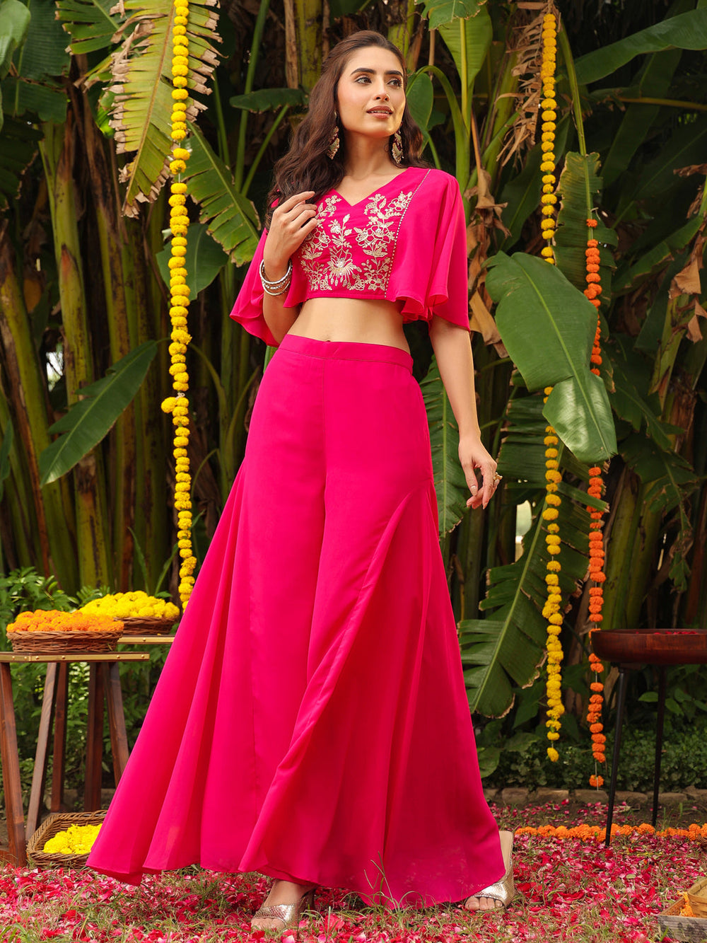 Pink-Georgette-Yoke-Embroidery-Co-Ord-Set