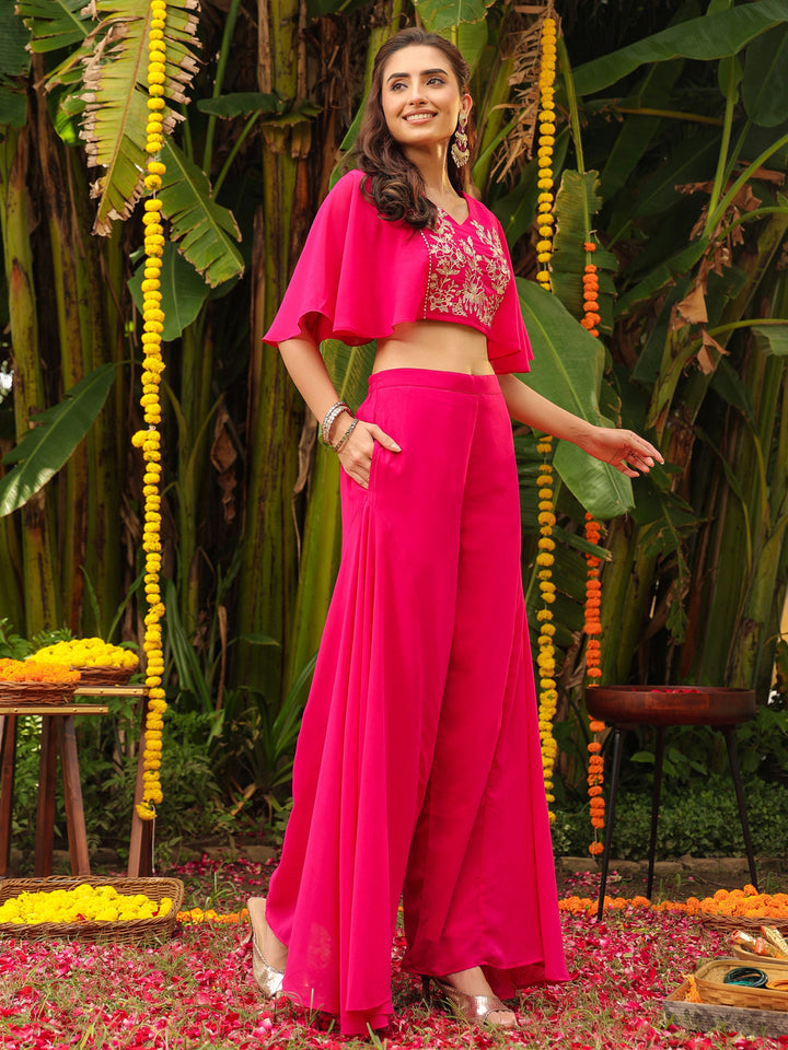 Pink-Georgette-Yoke-Embroidery-Co-Ord-Set