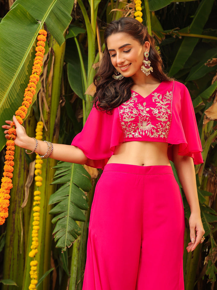 Pink-Georgette-Yoke-Embroidery-Co-Ord-Set