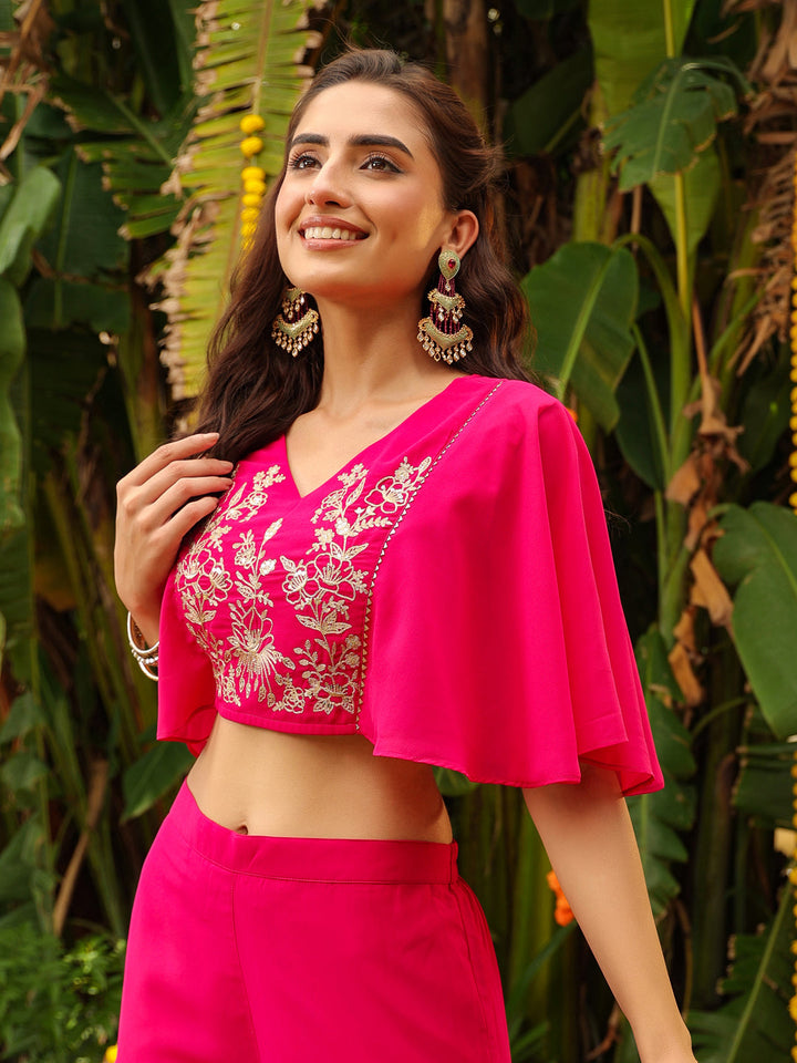 Pink-Georgette-Yoke-Embroidery-Co-Ord-Set