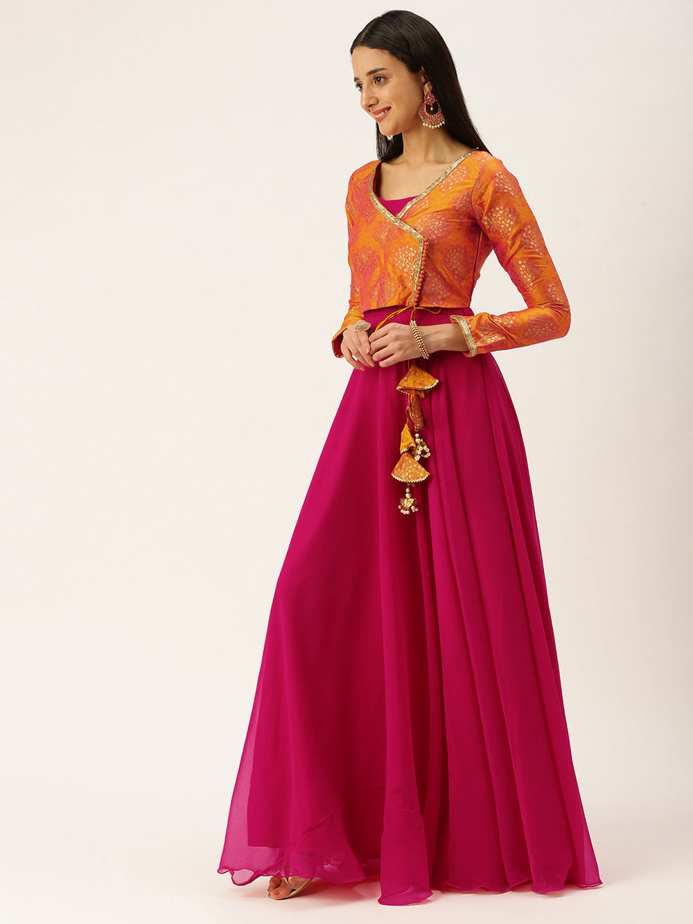 Pink-Gown-With-Jacket-&-Dupatta