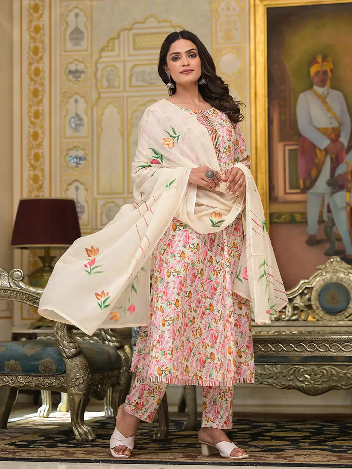 Pink-Cotton-Leaf-Print-Zari-Work-Anarkali-Set