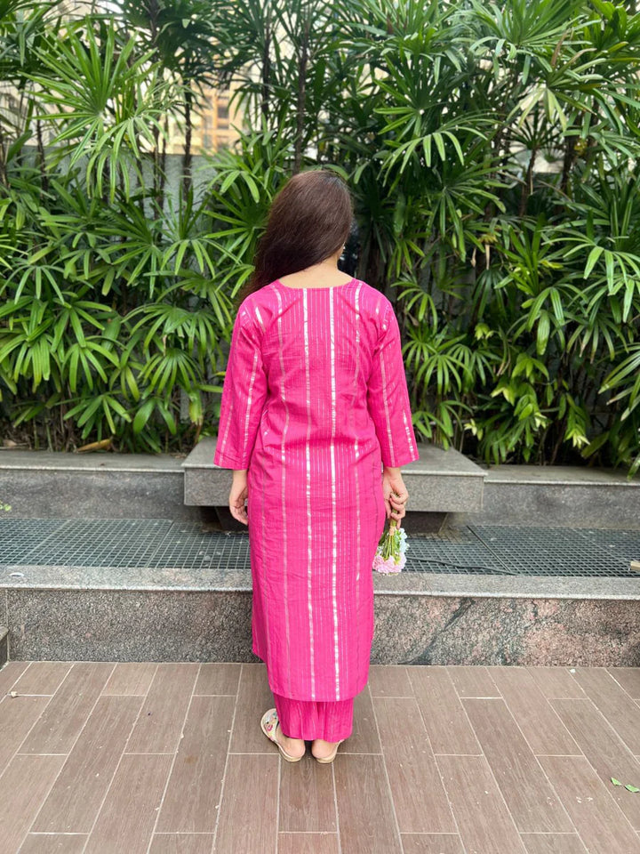 Pink Lurex Love Kurta And Pant Set