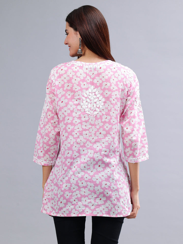 Pink-Mulmul-Embroidered-Chikankari-Short-Tunic