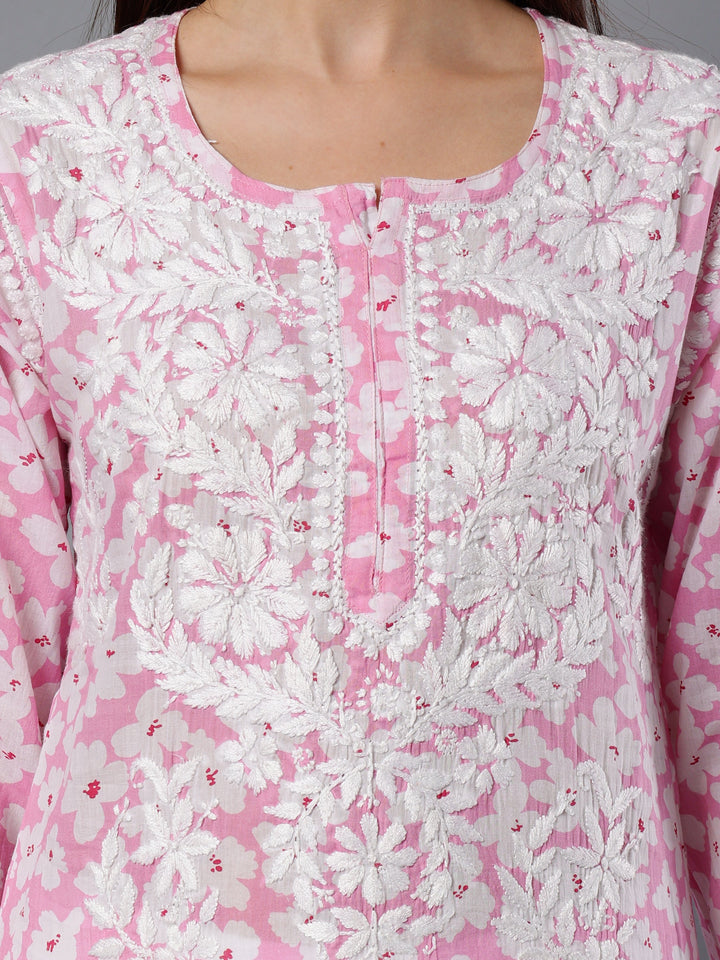 Pink-Mulmul-Hand-Embroidered-Chikankari-Kurta