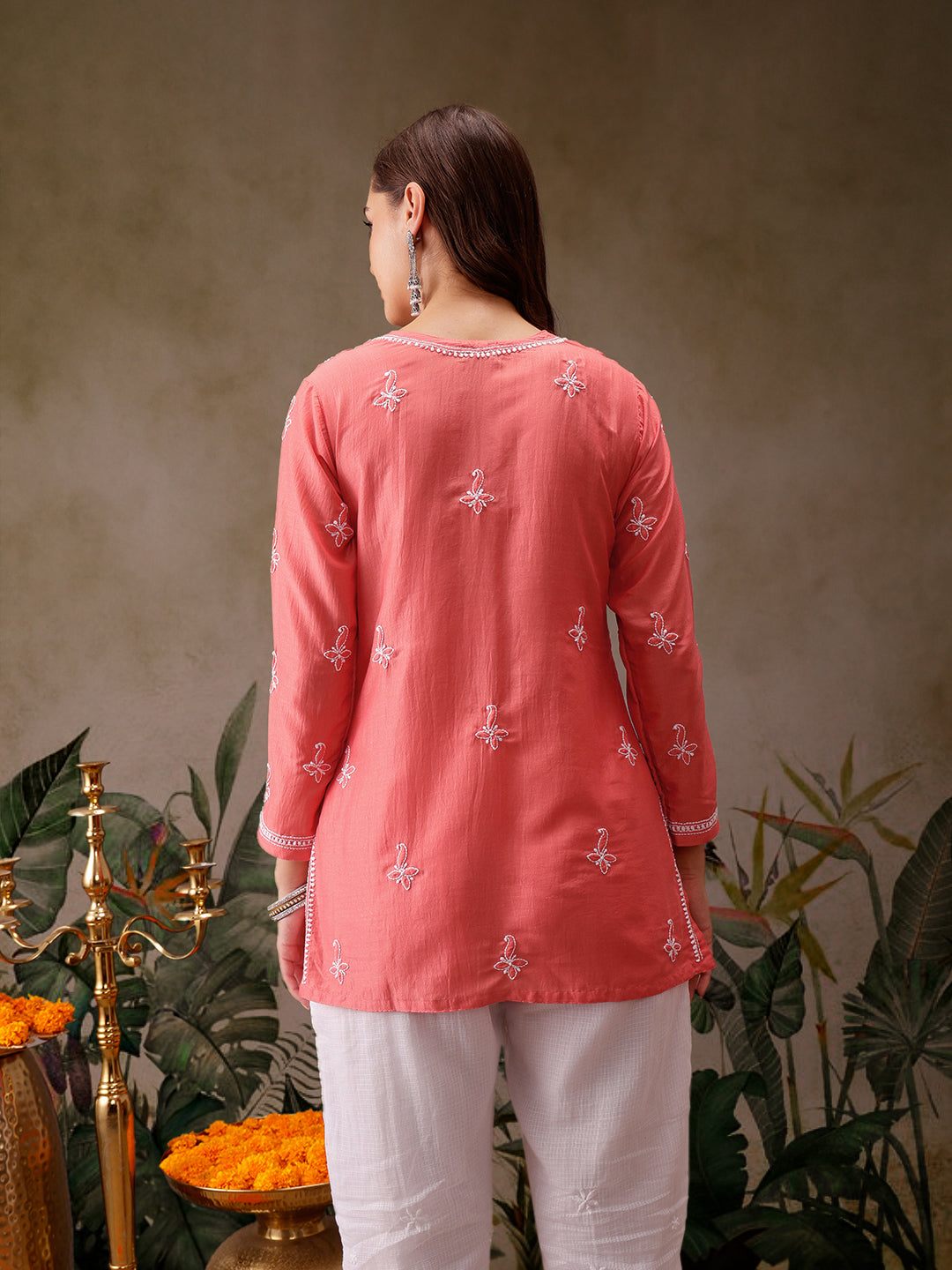 Pink Muslin Lucknowi Chikankari Tunic Only