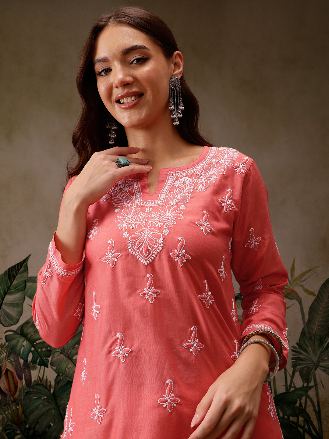 Pink Muslin Lucknowi Chikankari Tunic Only