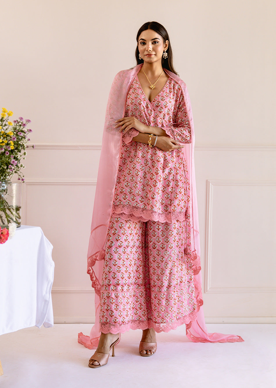 Pink-Muslin-Silk-Angrakha-3-Piece-Kurta-Set