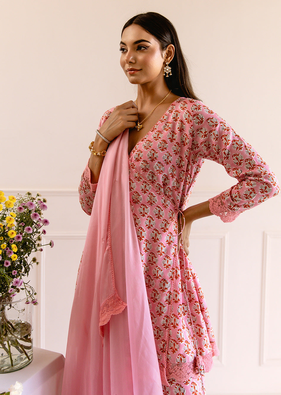 Pink-Muslin-Silk-Angrakha-3-Piece-Kurta-Set