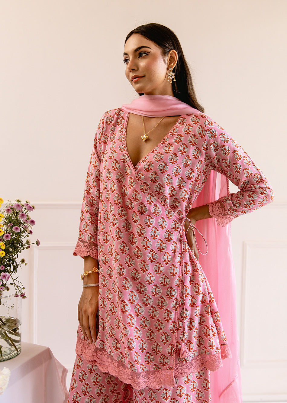 Pink-Muslin-Silk-Angrakha-3-Piece-Kurta-Set