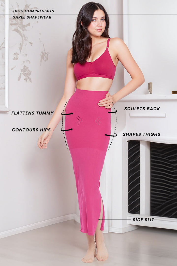 Pink-Nylon-&-Spandex-Saree-Shapewear-Petticoat-With-Side-Slit