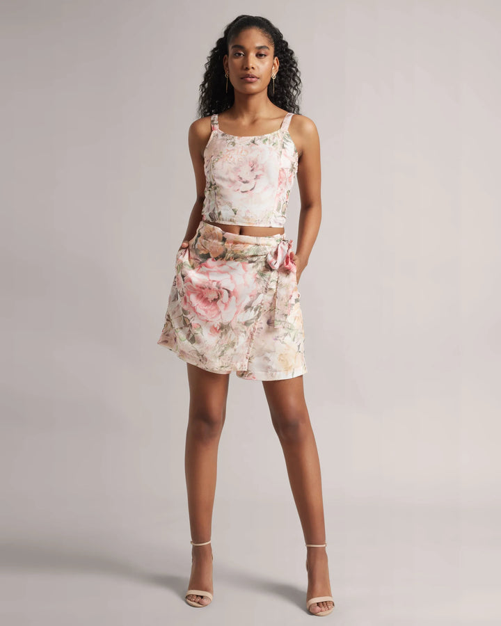 Pink Organza Floral Crop Top & "Skort" Co-Ord Set