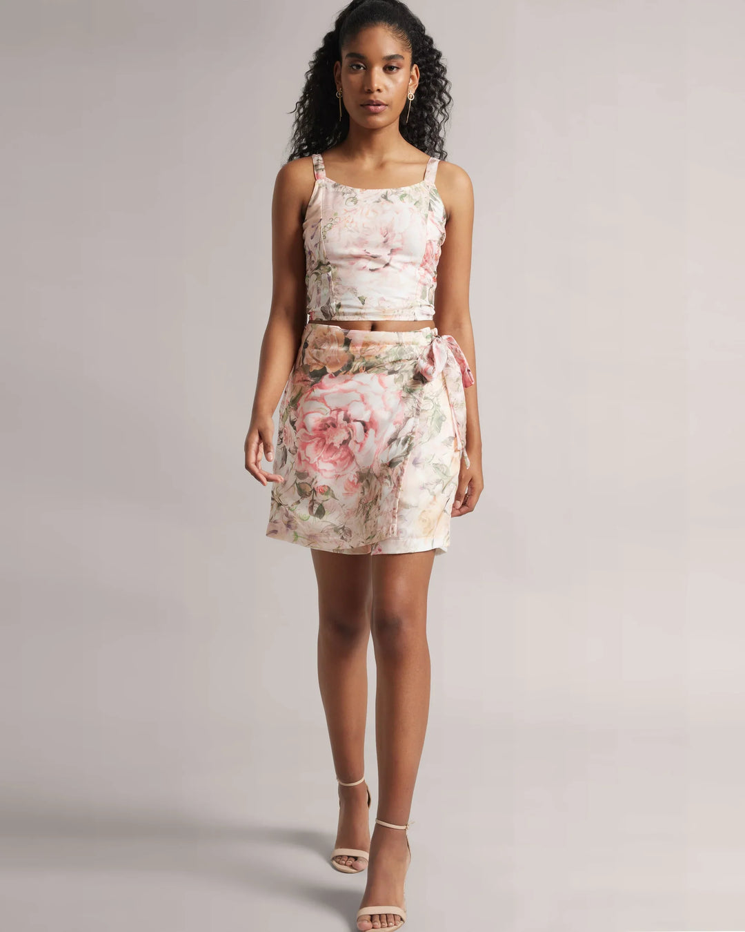 Pink Organza Floral Crop Top & "Skort" Co-Ord Set