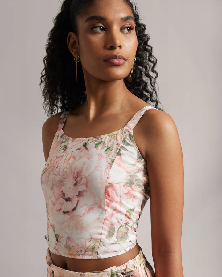 Pink Organza Floral Crop Top & "Skort" Co-Ord Set