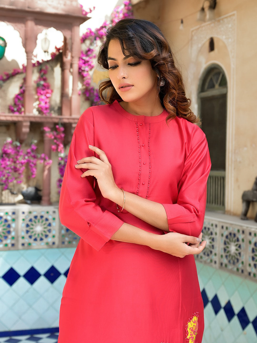 Pink-Silk-Patch-Work-2-Piece-Kurta-Set