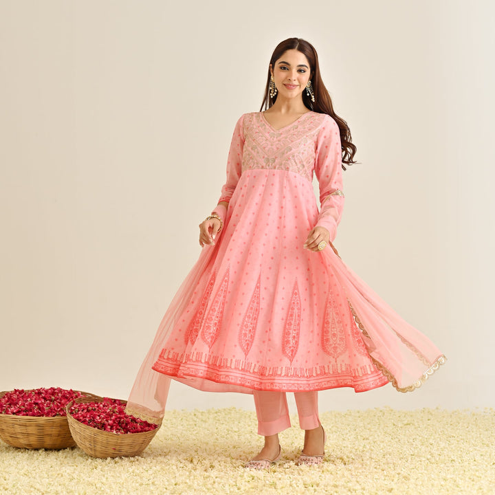 Pink-Poly-Chanderi-Yoke-Embroidery-Anarkali-Set