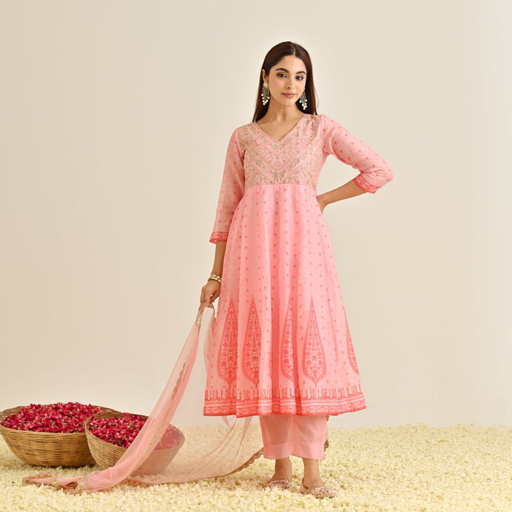 Pink-Poly-Chanderi-Yoke-Embroidery-Anarkali-Set