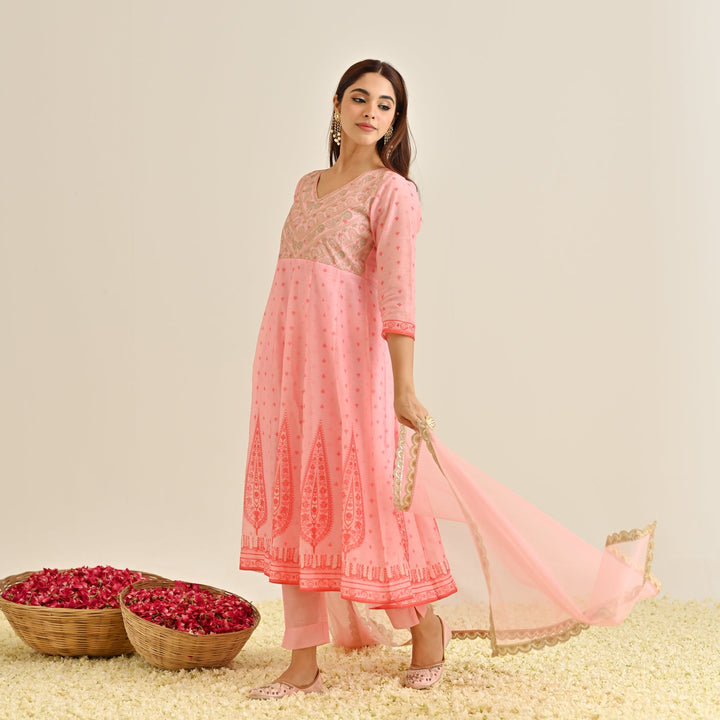 Pink-Poly-Chanderi-Yoke-Embroidery-Anarkali-Set