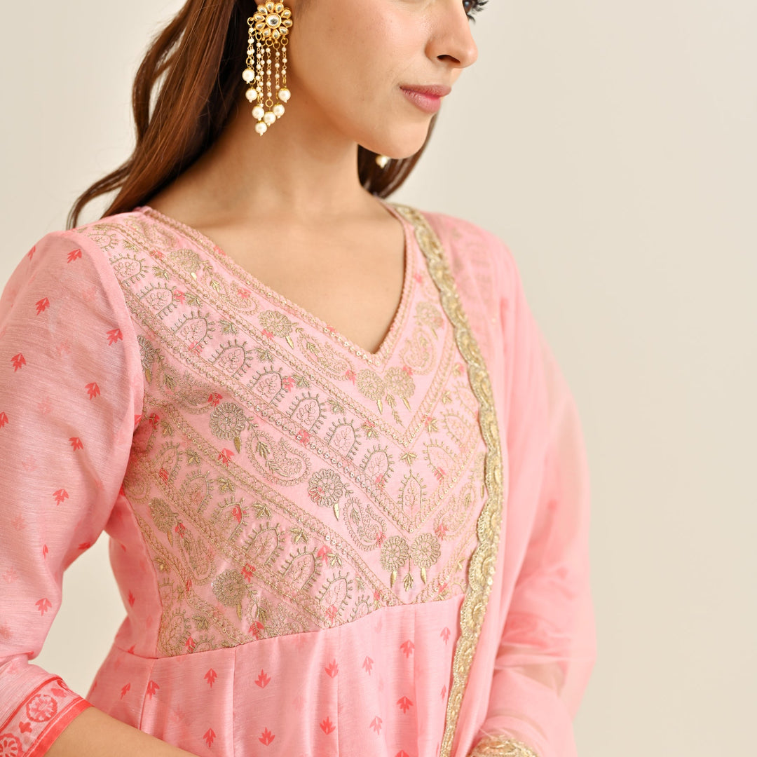 Pink-Poly-Chanderi-Yoke-Embroidery-Anarkali-Set