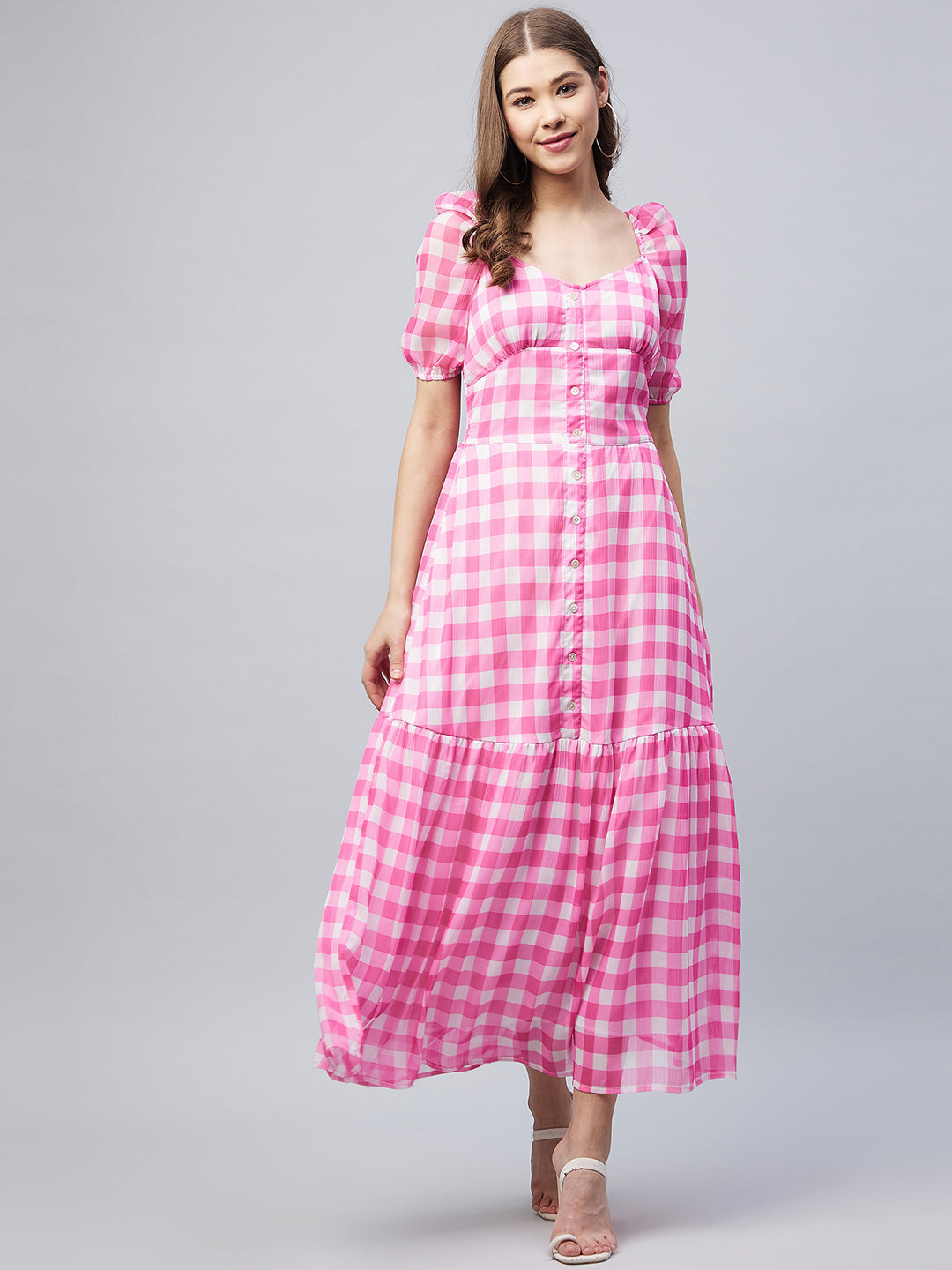 Pink-Poly-Georgette-Checkered-Maxi-Dress