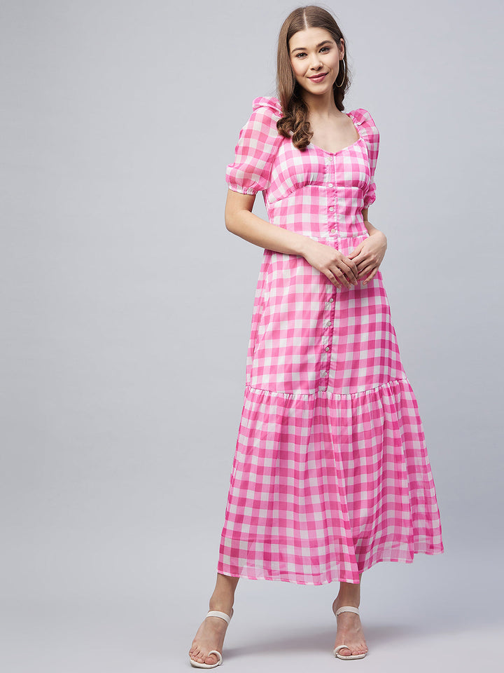 Pink-Poly-Georgette-Checkered-Maxi-Dress