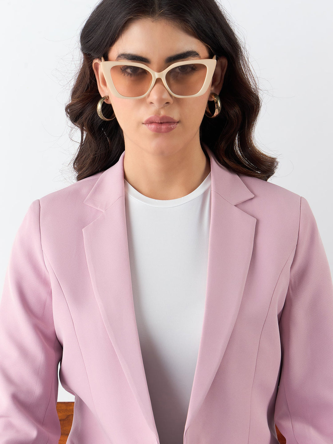 Pink-Poly-Viscose-Notched-Lapel-Single-Breasted-Blazer