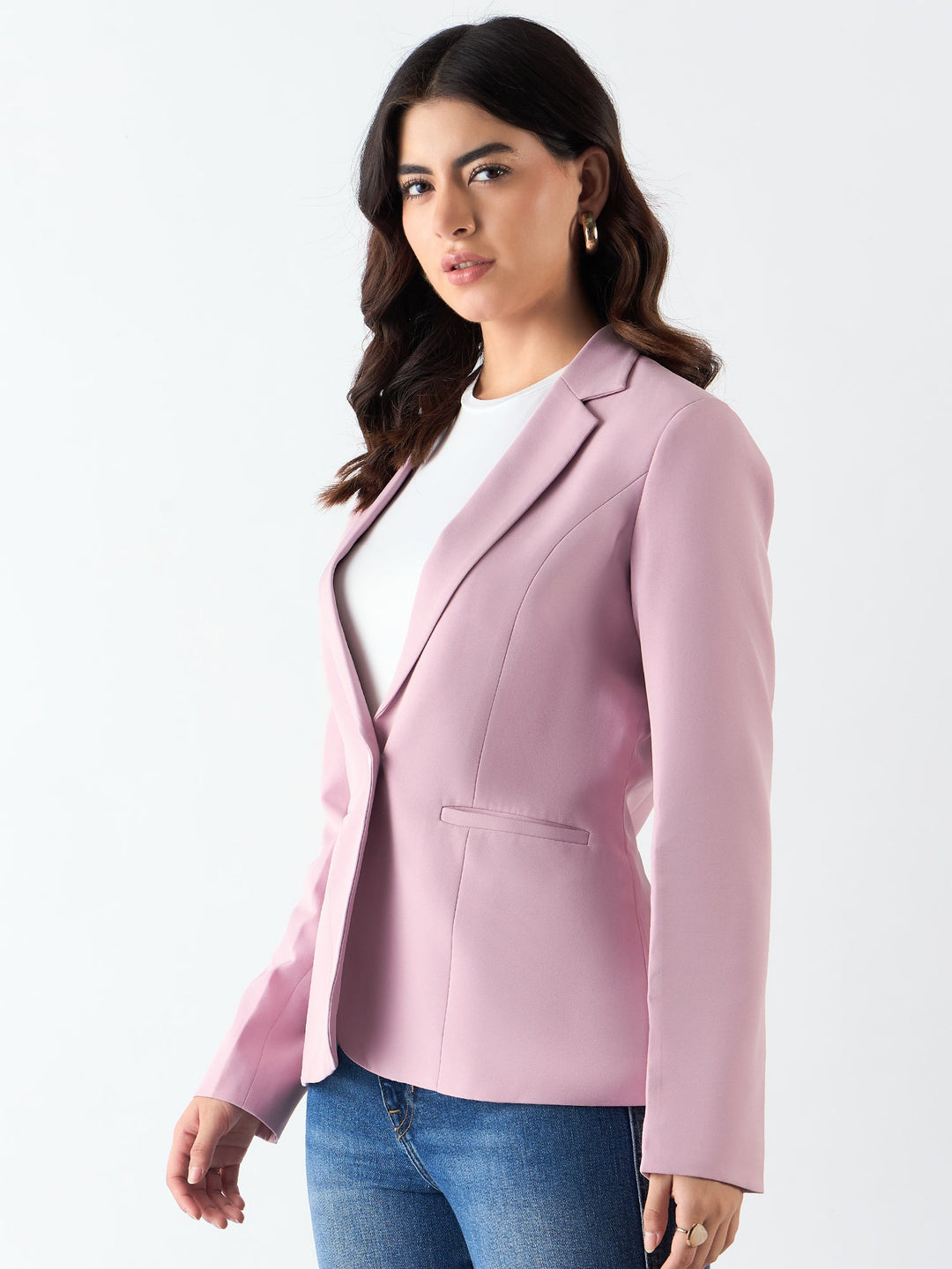 Pink-Poly-Viscose-Notched-Lapel-Single-Breasted-Blazer