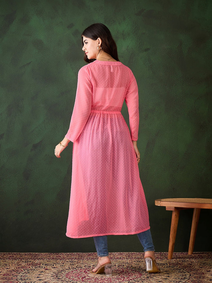 Pink-Polyester-Crepe-Sloral-Self-Print-Chisson-Longline-Shrug