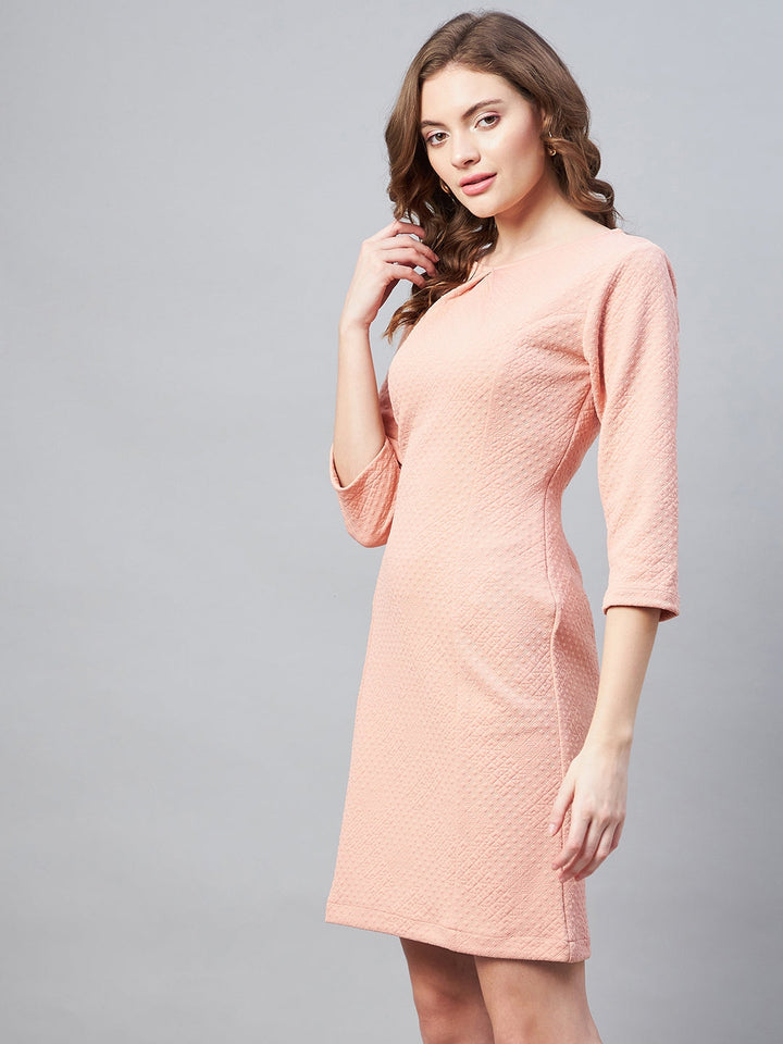 Pink-Polyester-Jacquard-Self-Design-Dress