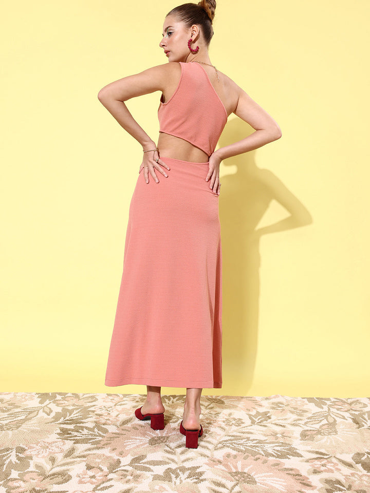 Pink-Polyester-Lycra-Cut-Out-One-Shoulder-Maxi-Dress