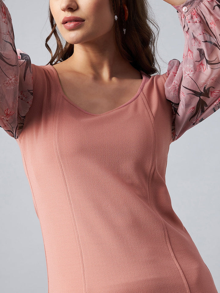 Pink-Polyester-Lycra-&-Organza-Digitally-Print-Body-Con-Dress