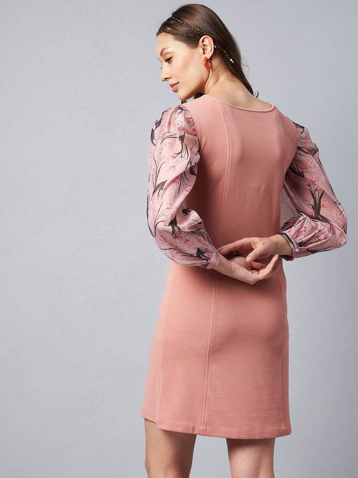 Pink-Polyester-Lycra-&-Organza-Digitally-Print-Body-Con-Dress