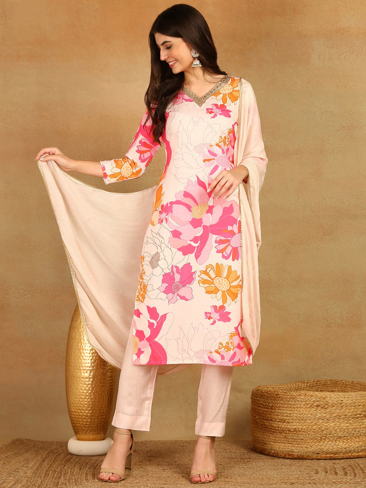 Pink-Rayon-Blend-Floral-Printed-3-Piece-Kurta-Set