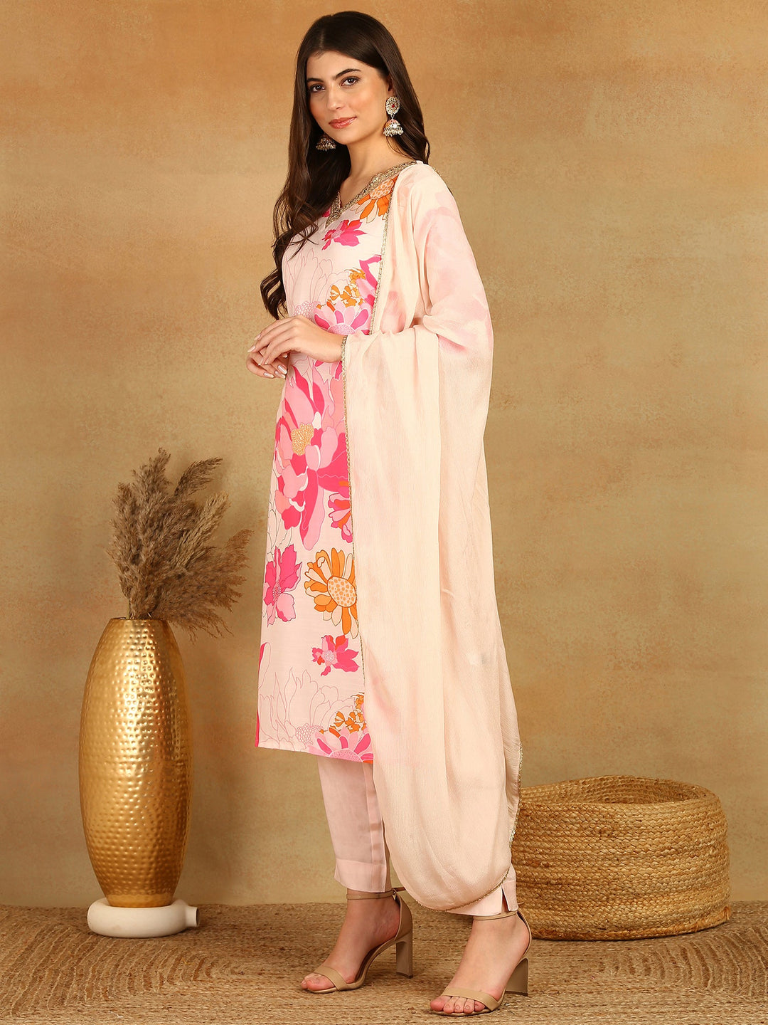 Pink-Rayon-Blend-Floral-Printed-3-Piece-Kurta-Set