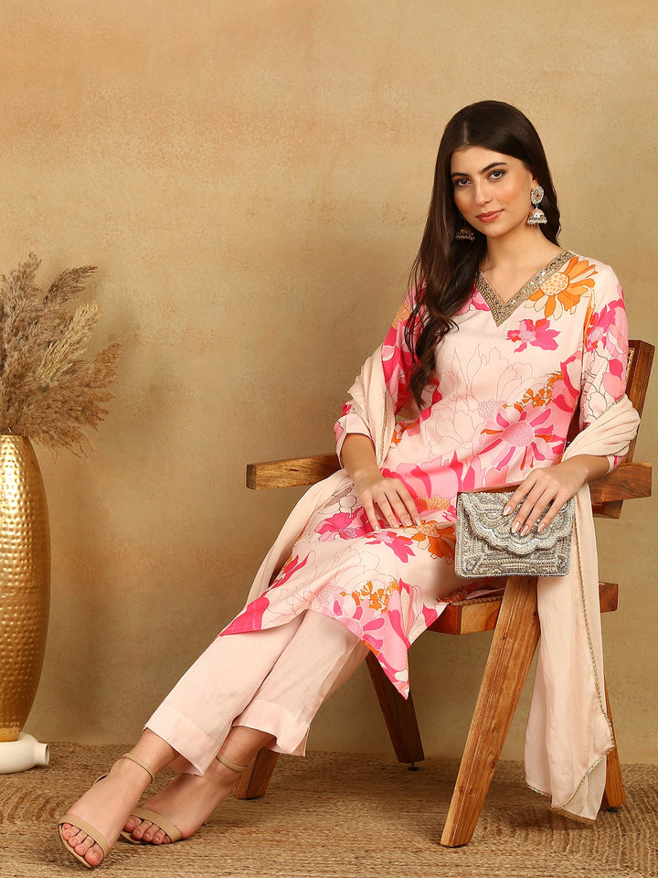 Pink-Rayon-Blend-Floral-Printed-3-Piece-Kurta-Set