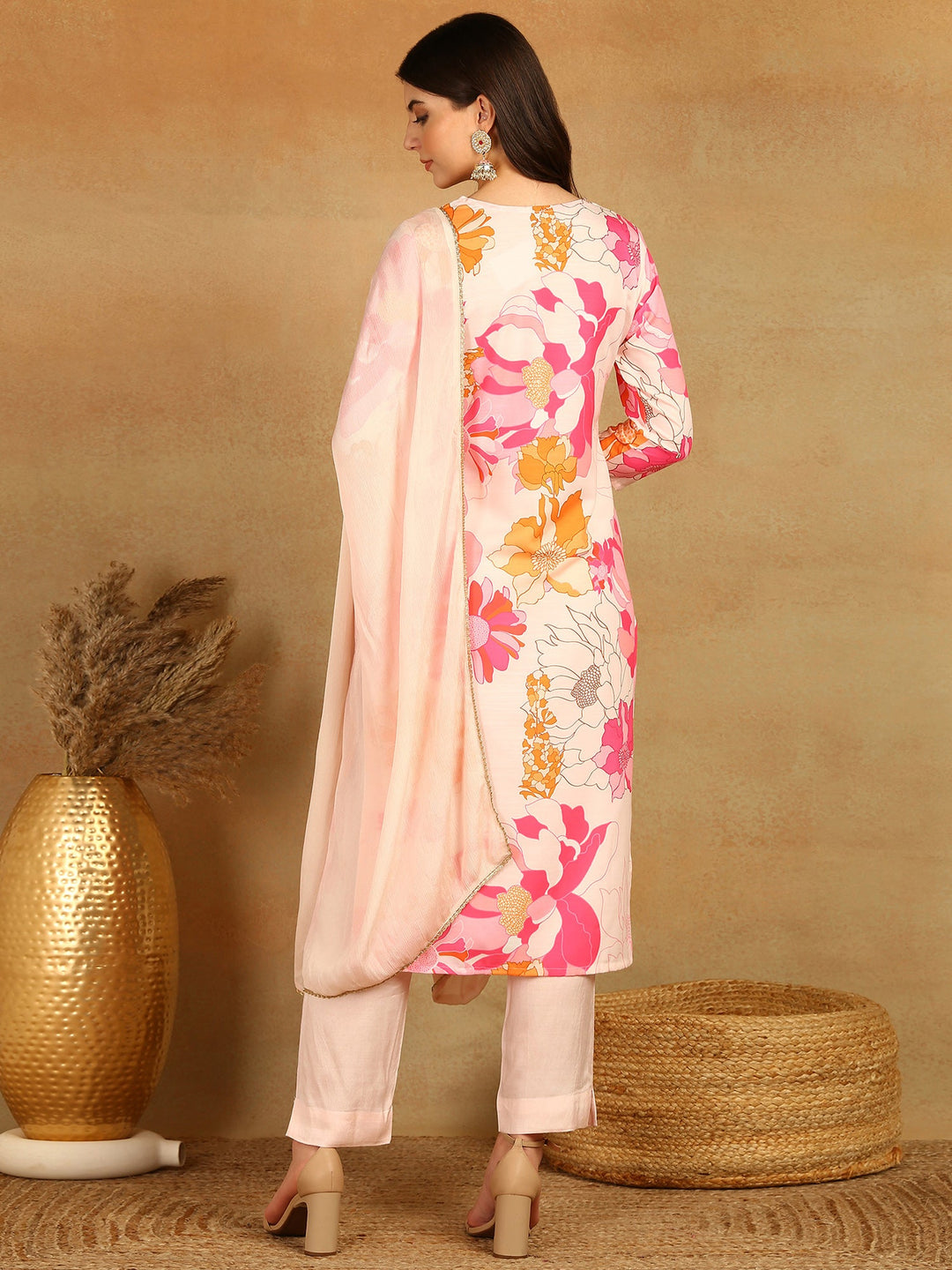 Pink-Rayon-Blend-Floral-Printed-3-Piece-Kurta-Set