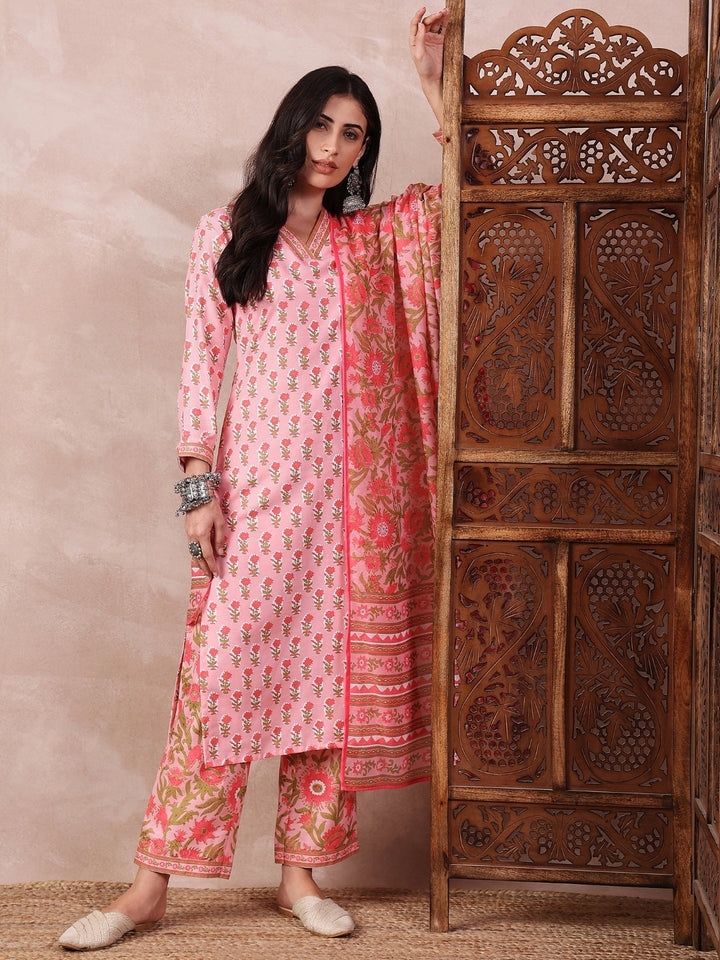 Pink-Rayon-Blend-Printed-3-Piece-Kurta-Set