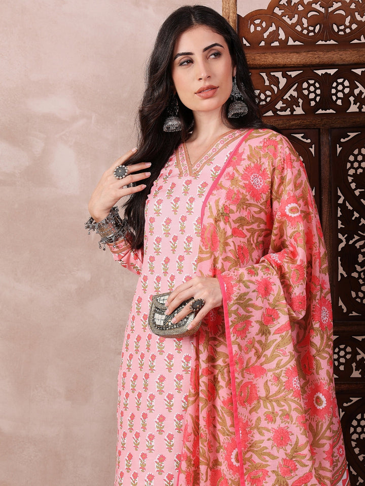 ZERESOUQ-Pink-Rayon-Blend-Printed-3-Piece-Kurta-Set