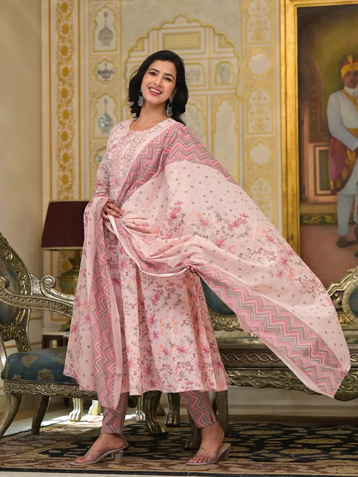 Pink-Cotton-Sequins-Work-Floral-Printed-Anarkali-Set