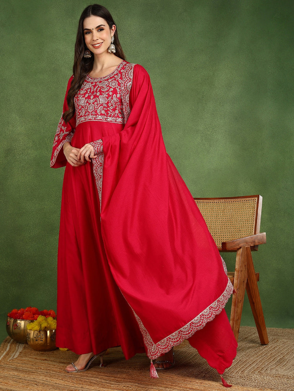 ZERESOUQ-Pink-Silk-Blend-Embroidered-Anarkali-Gown-with-Dupatta