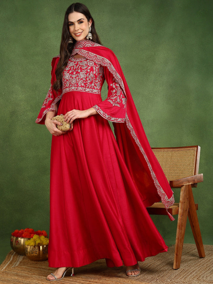 ZERESOUQ-Pink-Silk-Blend-Embroidered-Anarkali-Gown-with-Dupatta