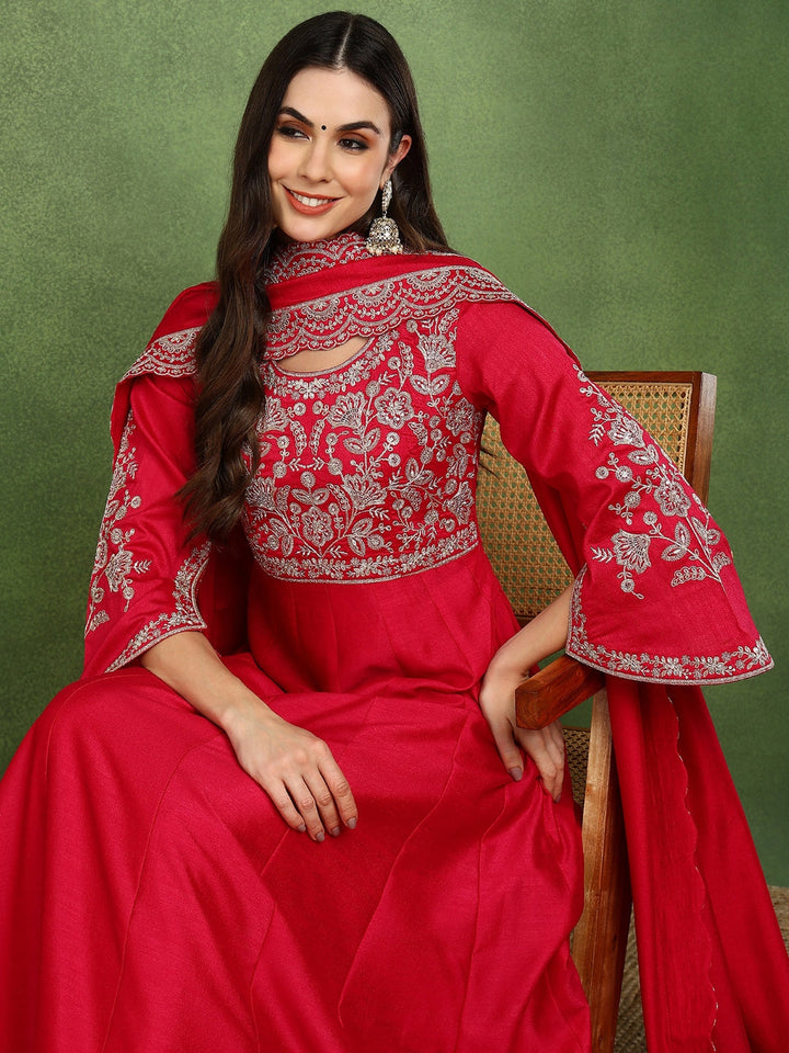 ZERESOUQ-Pink-Silk-Blend-Embroidered-Anarkali-Gown-with-Dupatta