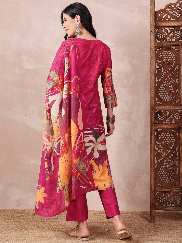 Pink-Silk-Blend-Floral-Printed-3-Piece-Kurta-Set